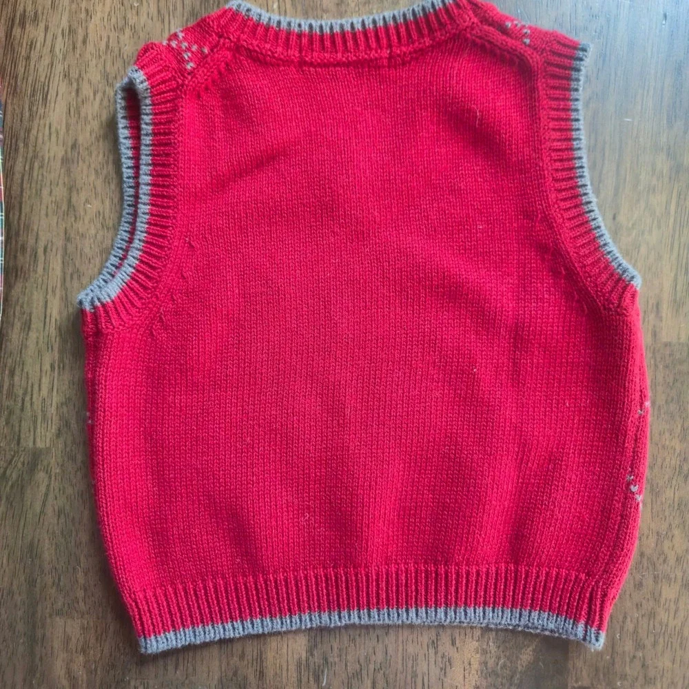 Janie and Jack Red Plaid Shirt and Argyle Sweater Vest Set 3-6 Months Holiday
